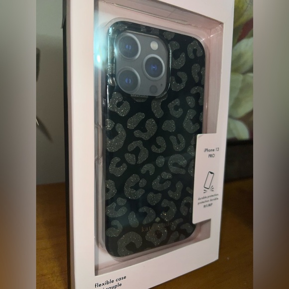 NWT Kate Spade iPhone 13 Pro black leopard glitter Case model number K9451 K9450 - Picture 4 of 6